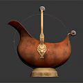 Copper Household Item With Blue Accent Handles And Gold Base Lion Head Detail
