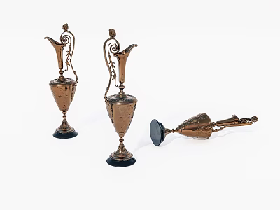 Vintage Brass Decorative Ornament Set With Spiral Design And Black Base 3d model