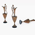 Vintage Brass Decorative Ornament Set With Spiral Design And Black Base