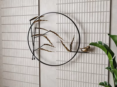Metal Circular Wall Hanging With Branch Leaf Decor And Bird Accent For Indoor 3d model