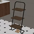 Three Tier Kitchen Storage Shelf With Wooden Boards And Black Metal Frame