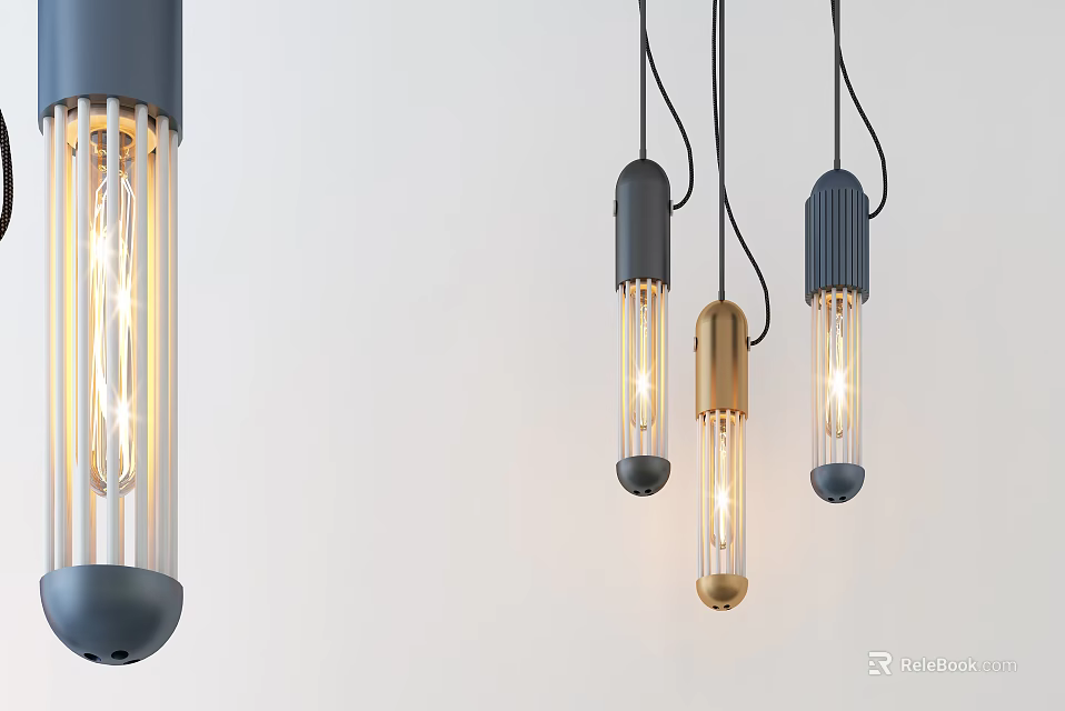 Modern Pendant Lights With Metallic Finish And Exposed Filament Bulbs For Interior Decor 3d model 
