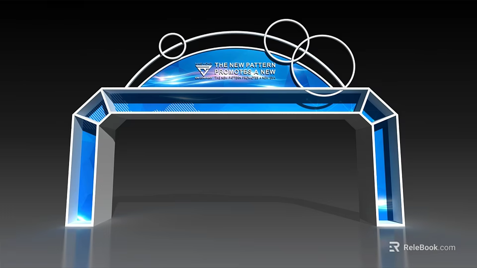 Contemporary Gateway Arch with Blue Decor Circular Rings and Innovation Showcase 3d model 