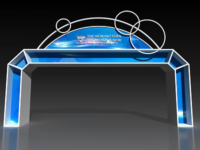 Contemporary Gateway Arch with Blue Decor Circular Rings and Innovation Showcase 3d model