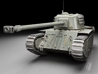 Detailed Gray Military Tank Model With Long Cannon And Metal Tracks 3d model