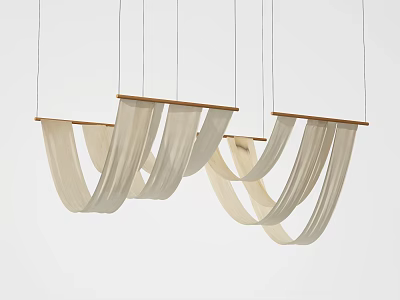 Elegant Light Beige Ceiling Drapery with Wooden Frames Suspended in Modern Interior 3d model