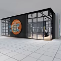 Modern Black Container Clothing Store With Glass Windows Orange Logo And Surrounding Railings
