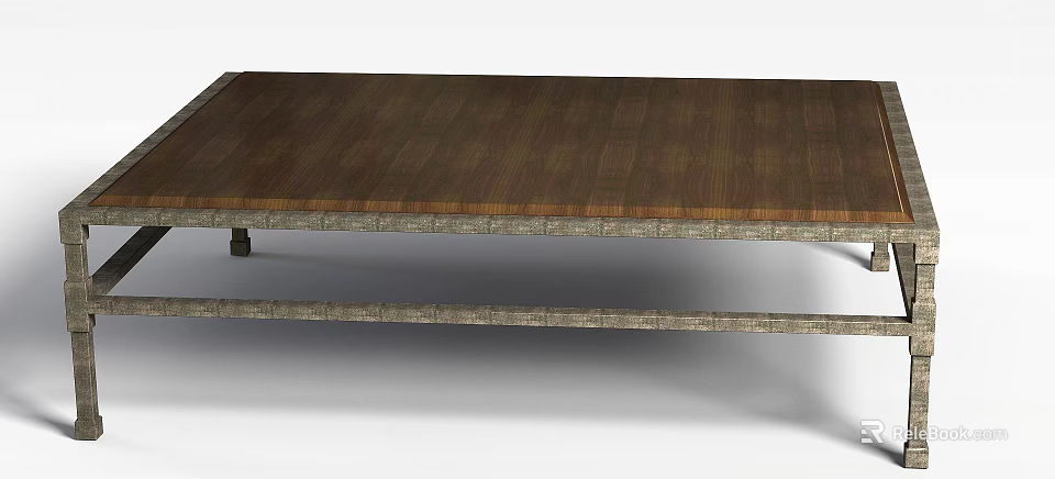 Tech Exhibition Hall Display Table With Wooden Top And Metal Frame 3d model 