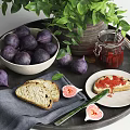 Purple Potatoes Bread And Red Juice On Tray With Fresh Green Plant
