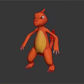 3D Cartoon Character Model With Orange Body Yellow Belly Red Tail And White Claws