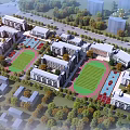 Modern School Campus With Multiple Buildings Sports Fields And Green Areas