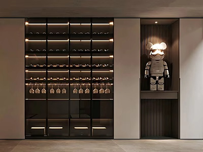 Elegant Modern Wine Cabinet Interior With LED Lighting And Glass Shelf Storage Design 3d model