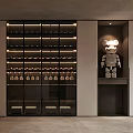 Elegant Modern Wine Cabinet Interior With LED Lighting And Glass Shelf Storage Design