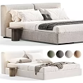 Modern Double Bed With Upholstered Headboard Pillows Throw Blanket And Nightstand Color Options