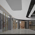Modern Shopping Mall Storefronts With Glass Doors Bright Lighting And Spacious Marble Flooring