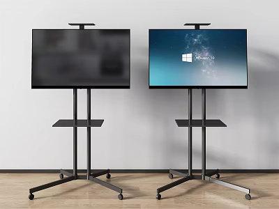 Two TVs on Mobile Stands With Windows Interface And Blank Screen In Modern Room 3d model