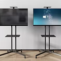 Two TVs on Mobile Stands With Windows Interface And Blank Screen In Modern Room