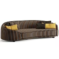 Curved Striped Sectional Sofa with Black Brown Pattern and Yellow Dark Cushions