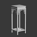Red Wooden Flower Stand With Intricate Carvings And Square Top Design
