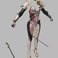 Elegant Fantasy Character Outfit With Red Black Gold Ornate Design And Shoulder Armor