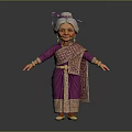 Elderly Woman in Purple Sari with Decorative Headpiece Smiling Arms Outstretched