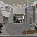 Modern Home Gym Interior With Treadmill Exercise Bike Bar Counter And Green Field View