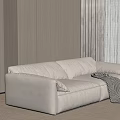 Light Colored Two Seater Sofa with Soft Cushions Gray Throw Blanket and Modern Wooden Wall