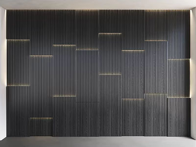Modern Dark Colored Feature Wall With Vertical Slats And Recessed Lighting 3d model
