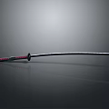 Traditional Japanese Samurai Sword With Black Red Sheath And Polished Steel Blade