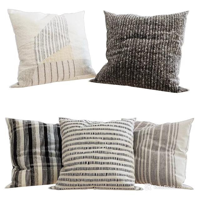 Modern Decorative Pillows With Striped Patterns And Woven Textures In Neutral Tones 3d model 