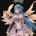 Elegant Fantasy Game Movie Character With Blue Long Hair White Outfit And Wings