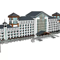 Elegant Hotel Building With Symmetrical Facade Tower Structures And Large Glass Windows 3d model