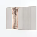 Modern Chinese Style Bedroom Accent Wall With Vertical Stripes And Mountain Painting