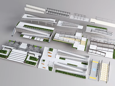 Park Landscape Design With Steps Green Plants And Various Structural Elements 3d model