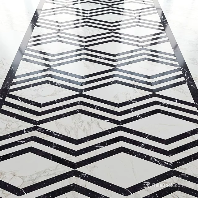 Modern Decorative Black And White Geometric Pattern Floor Tiles With Marble Texture 3d model