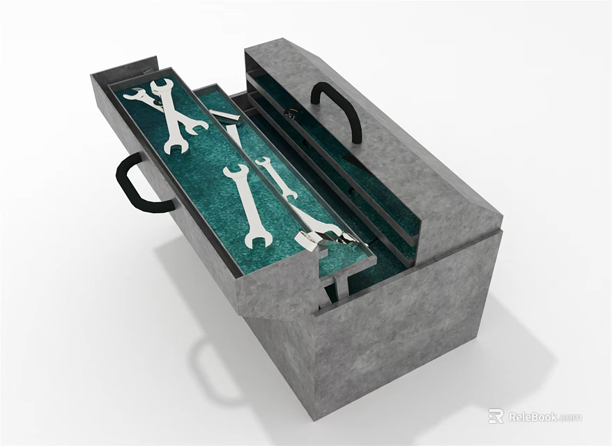 Durable Open Gray Toolbox With Neatly Arranged Hardware Tools And Wrenches 3d model