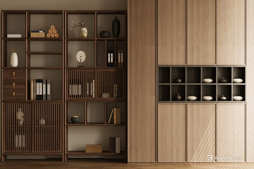 Contemporary Wooden Display Shelf With Open Compartments For Decorative Items And Books 3d model 