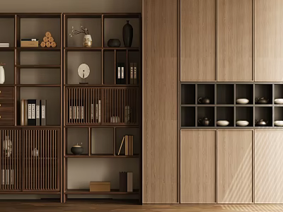 Contemporary Wooden Display Shelf With Open Compartments For Decorative Items And Books 3d model
