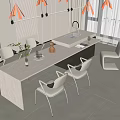 Modern Restaurant Interior Design With White Dining Table Chairs And Lighting Decor 3d model