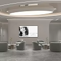 Modern Hotel Public Lounge Area With Comfortable Sofas Round Ceiling Light And Large Screen 3d model