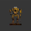 Yellow Robot Model Standing on Rusty Base With Mechanical Arm Holding Ball 3d model