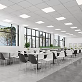 Modern Dining Space With Bright Ceiling Lights And Large Windows