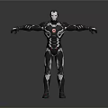 Armored Superhero Character In Black And Silver Mechanical Suit With Extended Arms