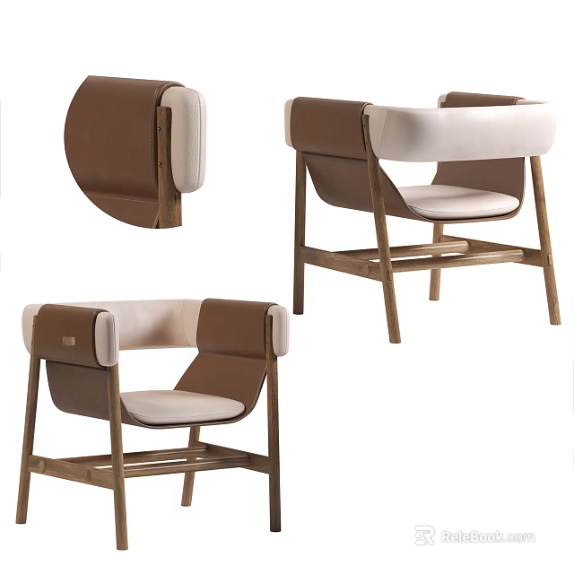 Modern Armchair With Brown And White Upholstered Design And Wooden Frame 3d model 