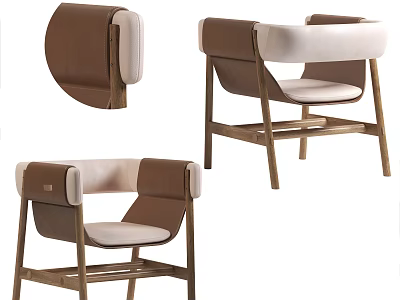 Modern Armchair With Brown And White Upholstered Design And Wooden Frame 3d model
