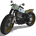 Vintage Style Motorcycle With Wide Tires Leather Seat Round Headlights And Gold Rims
