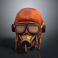 Red Worn Vintage Pilot Helmet With Goggles And Breathing Mask