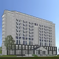 Modern Hospital Building Exterior Design With High Rise Structure Large Windows And Landscaped Area