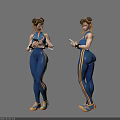 Game And Movie Character In Blue Bodysuit With Yellow Stripes Holding Smartphone Double Bun Hairstyle