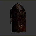 Ancient Rusted Metal Weapon Gauntlet With Holes And Straps Detail
